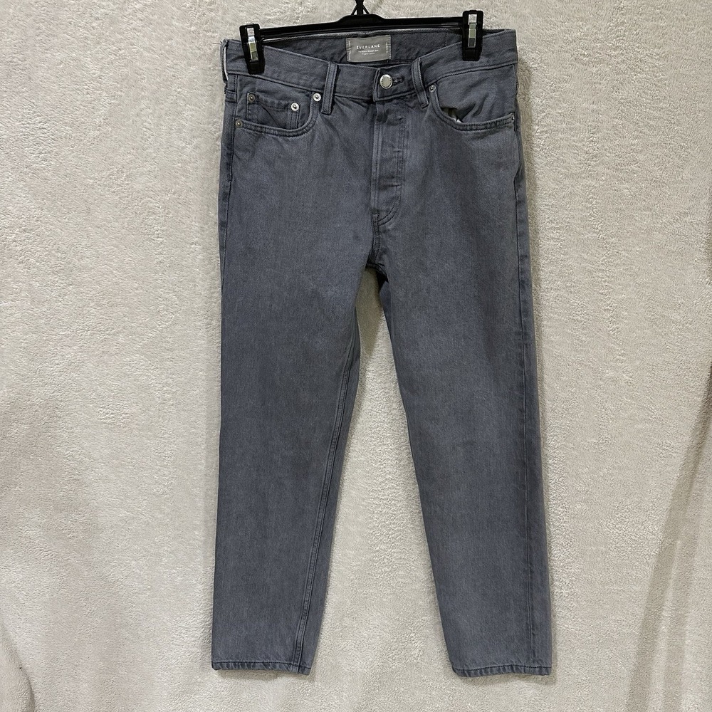 Everlane The Relaxed Straight Jeans Women Size 25 Organic Cotton Button Fly Gray